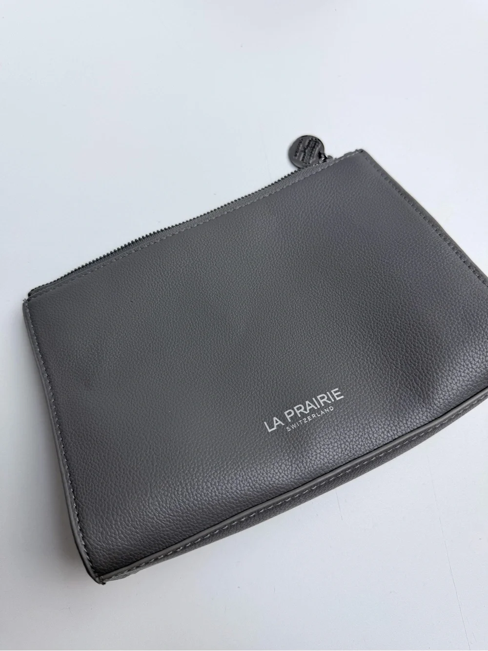 La Prairie Switzerland Gray Zip Top Cosmetic Bag Makeup Pouch